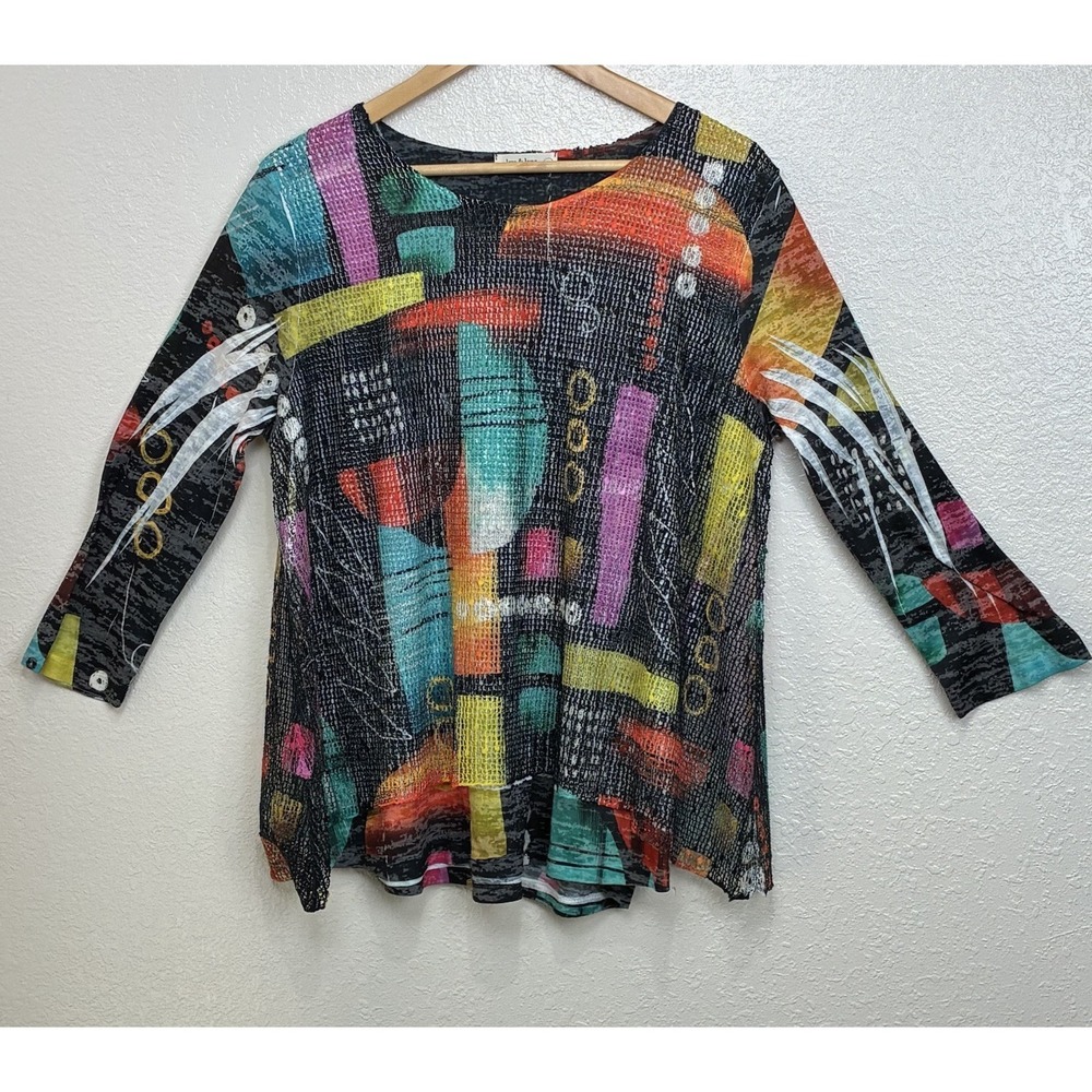 Jess & Jane Colorful Top Y2K Hipster Artsy Abstract Festival Mesh Size Large